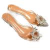 Baotou Transparent Sandals Fairy Summer Low Heel Back Empty Single Shoes Sexy Celebrity One Word with Crystal High Heels Female