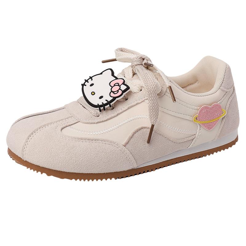 Милые кроссовки Hello Kitty с мультяшным рисунком, спортивные тренировочные кроссовки для осени и зимы, ретро, ​​универсальные, простые, для поездок на работу, повседневные кроссовки для девочек, одна пара обуви.