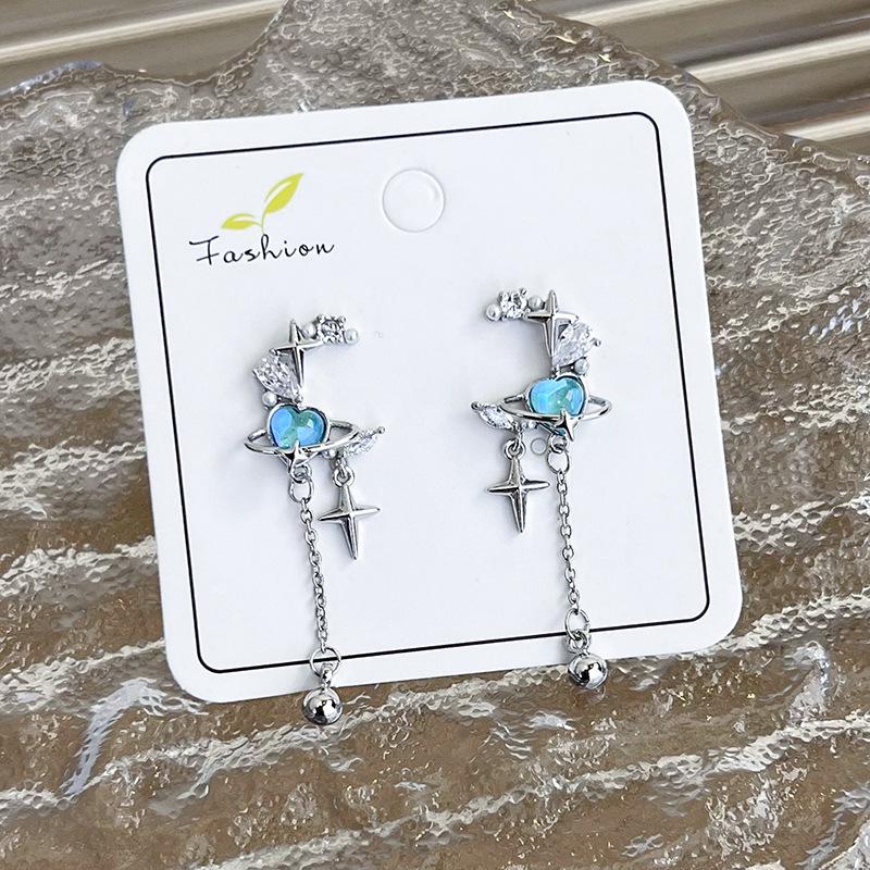 Свежие светло-голубые серьги, геометрические серьги, темперамент, сетка, красные модные шпильки, новая модная женщина