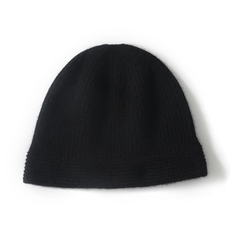 Autumn and winter thickened cashmere hat women's cold and warm solid color versatile cashmere knitted bucket hat wool hat