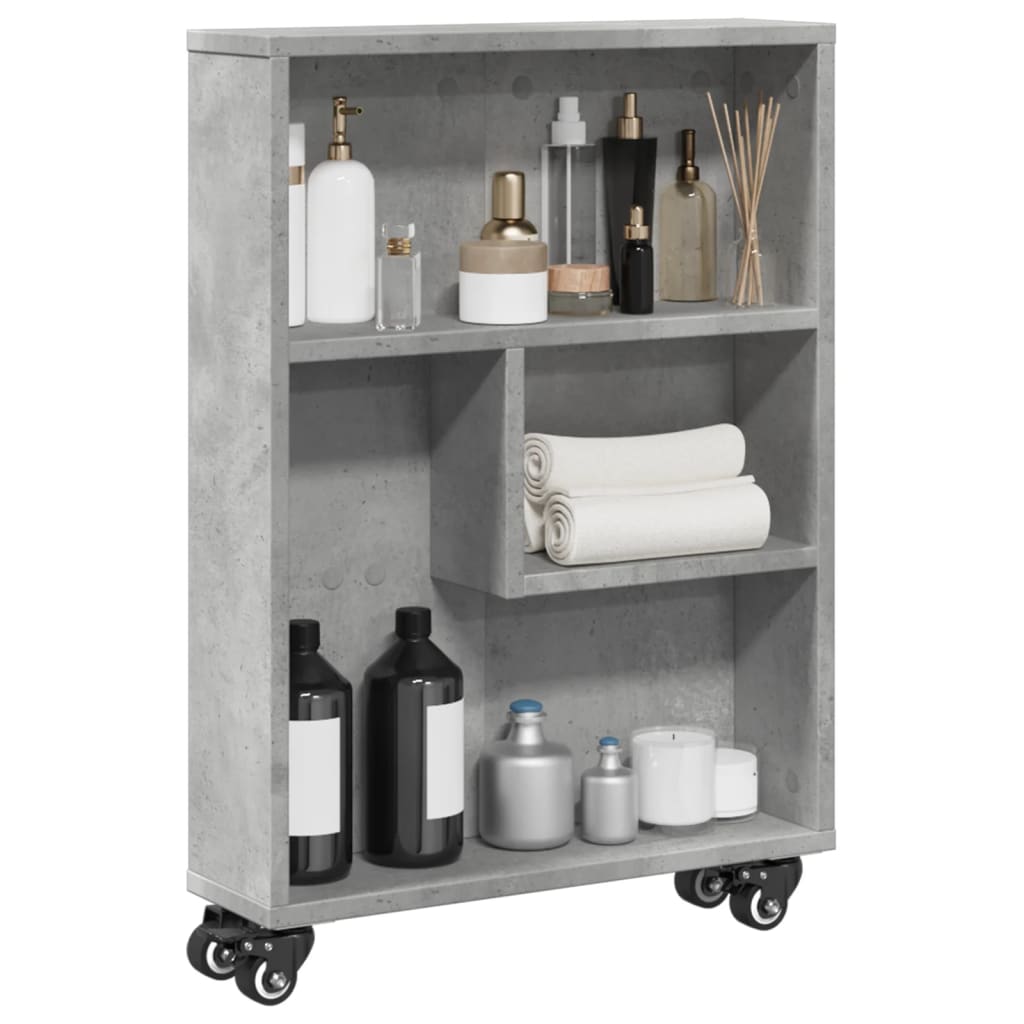 Narrow Storage Trolley Concrete Grey 48 x 13 x 68 cm Wood Based Material