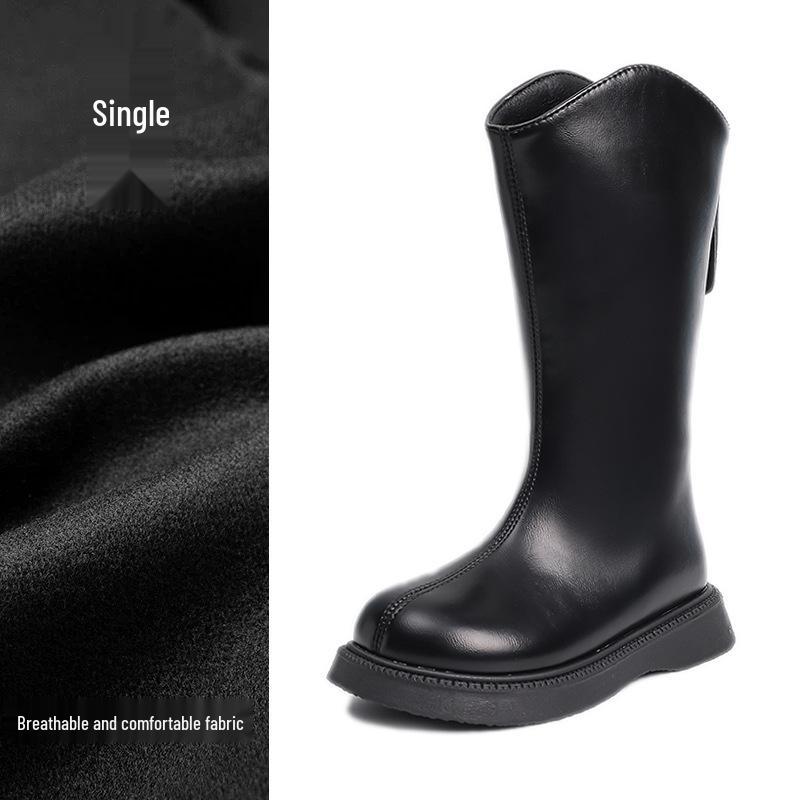 Девичьи кожаные сапоги до колена 2025 - утепленные флисом осенне-зимние ботинки Мартин