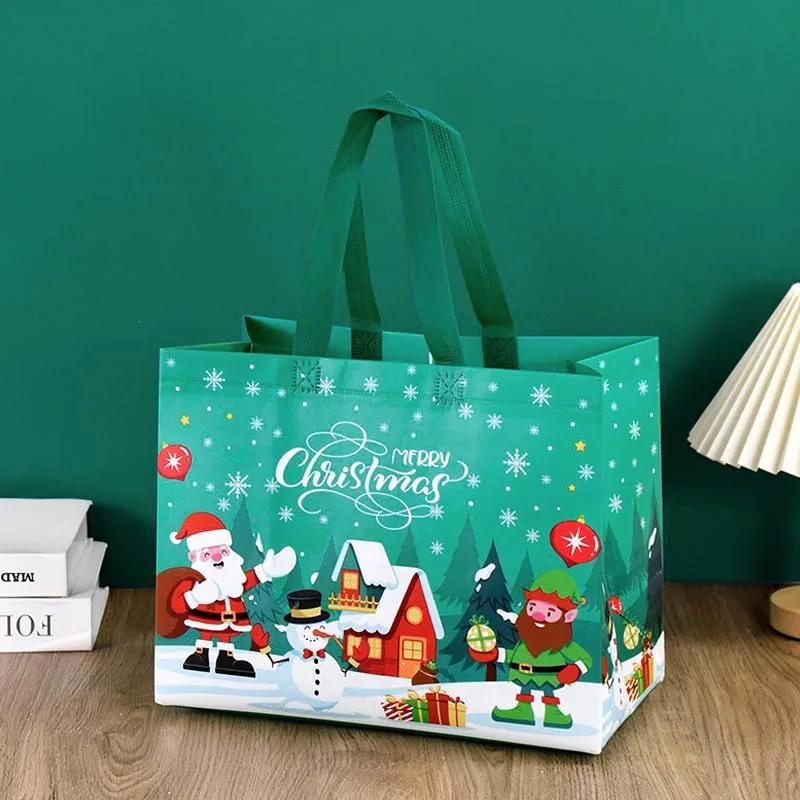 1pc Merry Christmas Gifts Bags Santa Elk Non-woven Candy Gift Packaging Tote Bag Xmas New Year Party Decor Noel Shopping Pouch