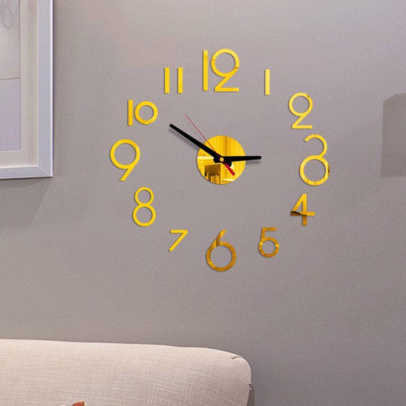 Number Wall Diy Clock 3d Mirror Sticker Modern Home Office Decor Art Decal