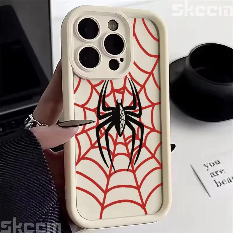 Мягкий противоударный чехол из ТПУ с рисунком «Черная паутина» для iPhone 16 15 14 Pro Max 13 12 11 XR X XS 7 8 16 Plus.