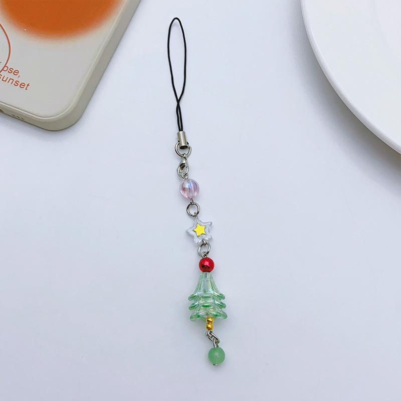 Christmas Tree Beaded Phone Chain Pendant Cute Beaded Mobile Phone Keyring Camera Hanging Decoration Xmas Gifts