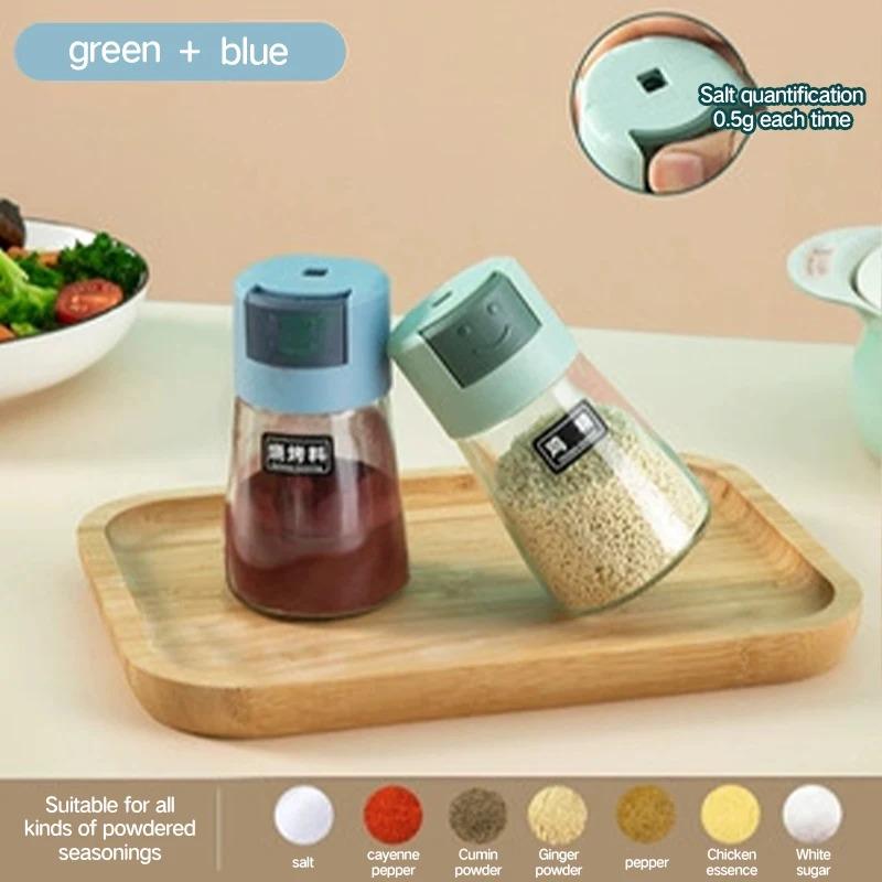 1PCS Kitchen Quantitative Seasoning Jar Glass Press Control Salt Bottle Metering And Sprinkling Salt Seasoning Bottle
