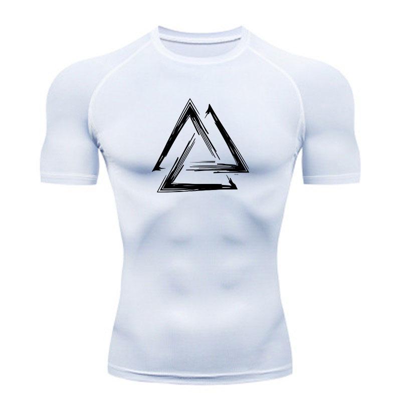 Men's Quick Dry Compression Workout T-Shirt, Geometric Triangle Graphic Printed Athletic Top for Gym Running Training Fitness Sports Wear