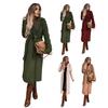 Women Winter Coat with Belt Formal Business Style Turn-down Collar Calf Length Overcoat OL Commuting Jacket Solid Color Thick Outerwear