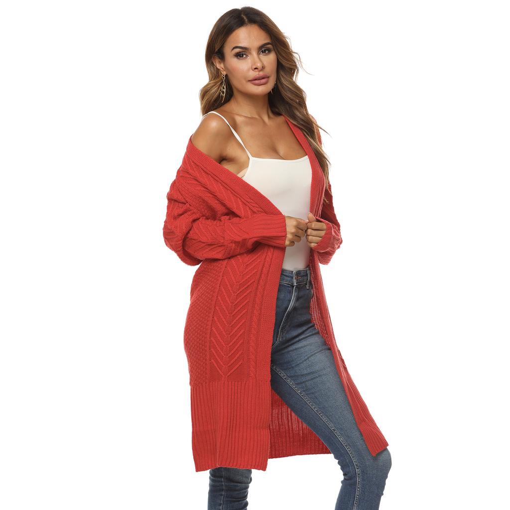 Autumn and Winter Women's Woven Jacket Thick Section Mid-Length Cardigan Sweater