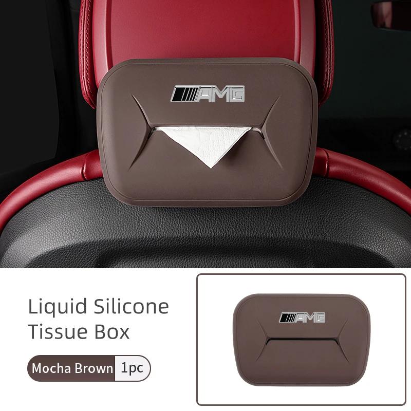 DAR4 Silicone Car Tissue Drawer Box Armrest Backrest Hanging Paper Bag For Mercedes Benz AMG A B C E S G Class W201 W210 W108 W205