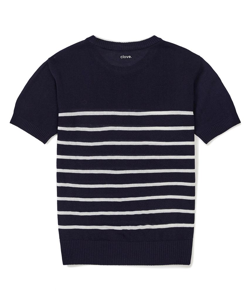 CLOVE [24Ss Clove] Stripe Round Neck Knit (Navy)