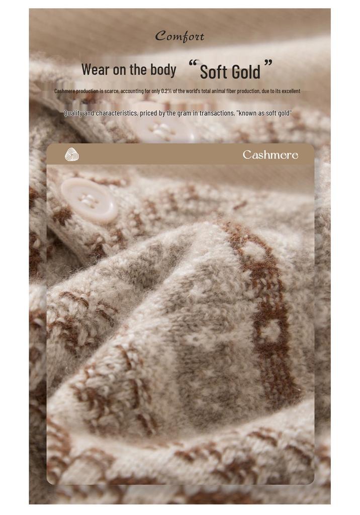 Женский ретро кардиган Fair Isle из кашемира - С круглым вырезом, плотной вязки, элегантный осенне-зимний шерстяной свитер