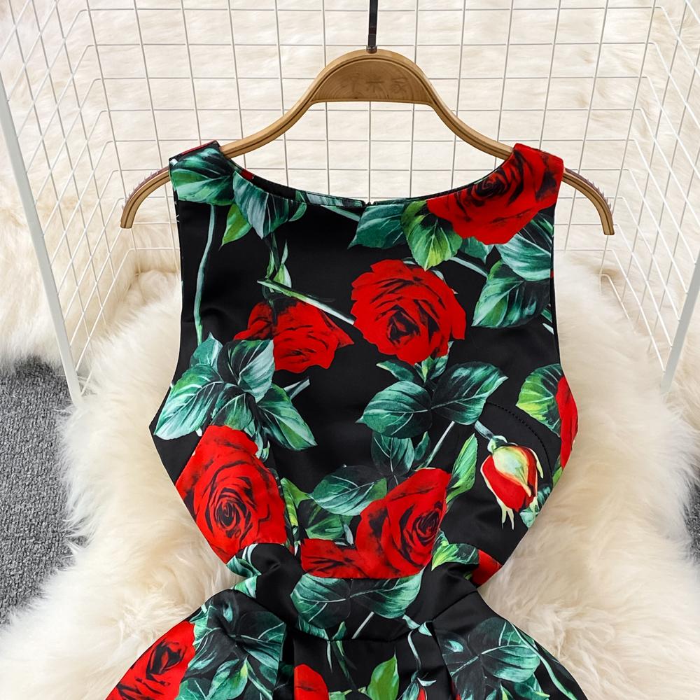 Юбка-жилет в стиле ретро в европейском и американском стиле. Высококачественное легкое роскошное платье трапециевидной формы с круглым вырезом и талией без рукавов.