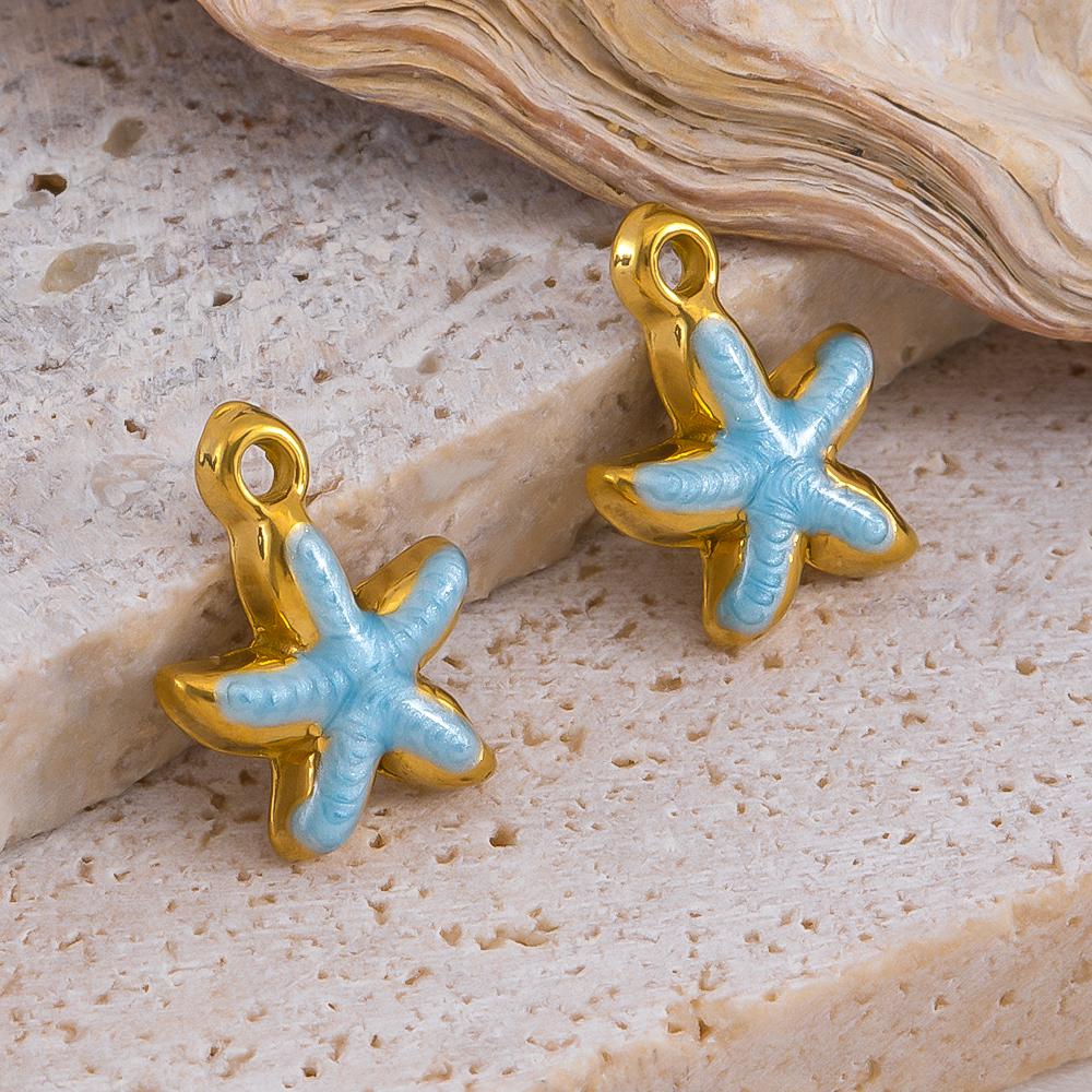 5pcs Fashion Stainless Steel Enamel Golden Starfish Charms Pendants DIY Necklace Bracelet Charm for Jewelry Findings Components