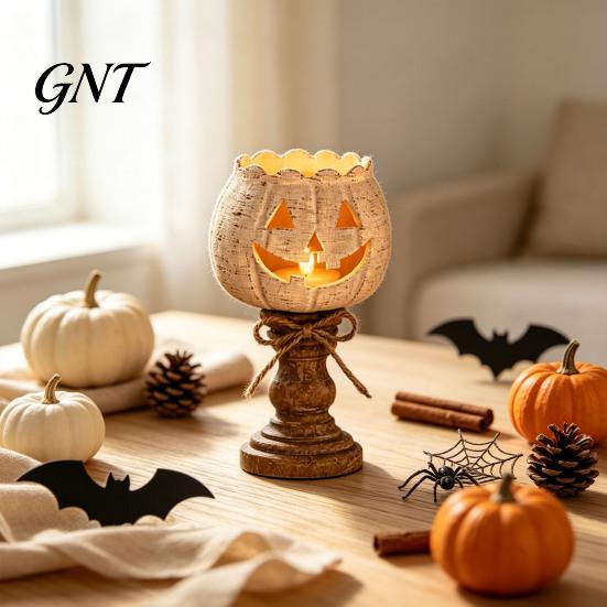 Autumn Holiday Party Supplies Rustic White Pumpkin Tealight Candle Holder Set, Farmhouse Halloween Tea Light Decorative Fall Accents for Coffee