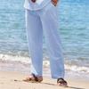 Men's Linen Trousers Drawstring Elastic Waist Solid Colour Comfortable Breathable Outdoor Daily Streetwear