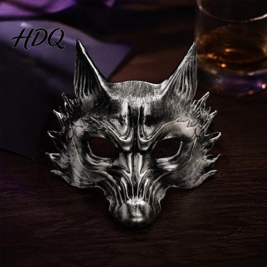 Маска волка для Хэллоуина Черно-золотая маска 3D из ПУ-пены Аксессуар для вечеринки Марди Гра Карнавальный костюм Реквизит Легкий Косплей Маскарадная маска на голову,