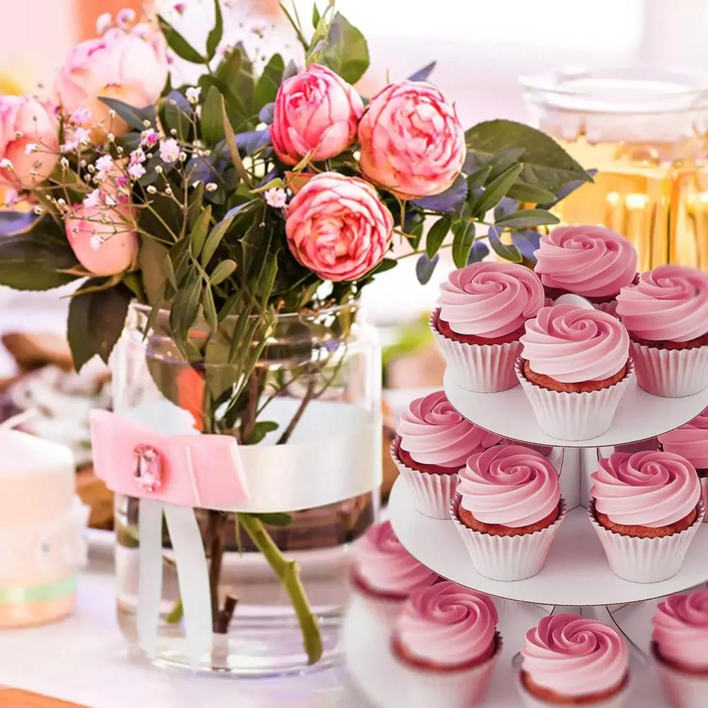 3-х уровневая подставка для кексов, подставка для кексов, картонная подставка для десертов, держатель для вечеринок (1 упаковка, белая)