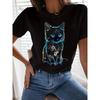 Summer Round Neck 3D Cat Print Top Fashionable Casual Short Sleeved Women's T-shirts