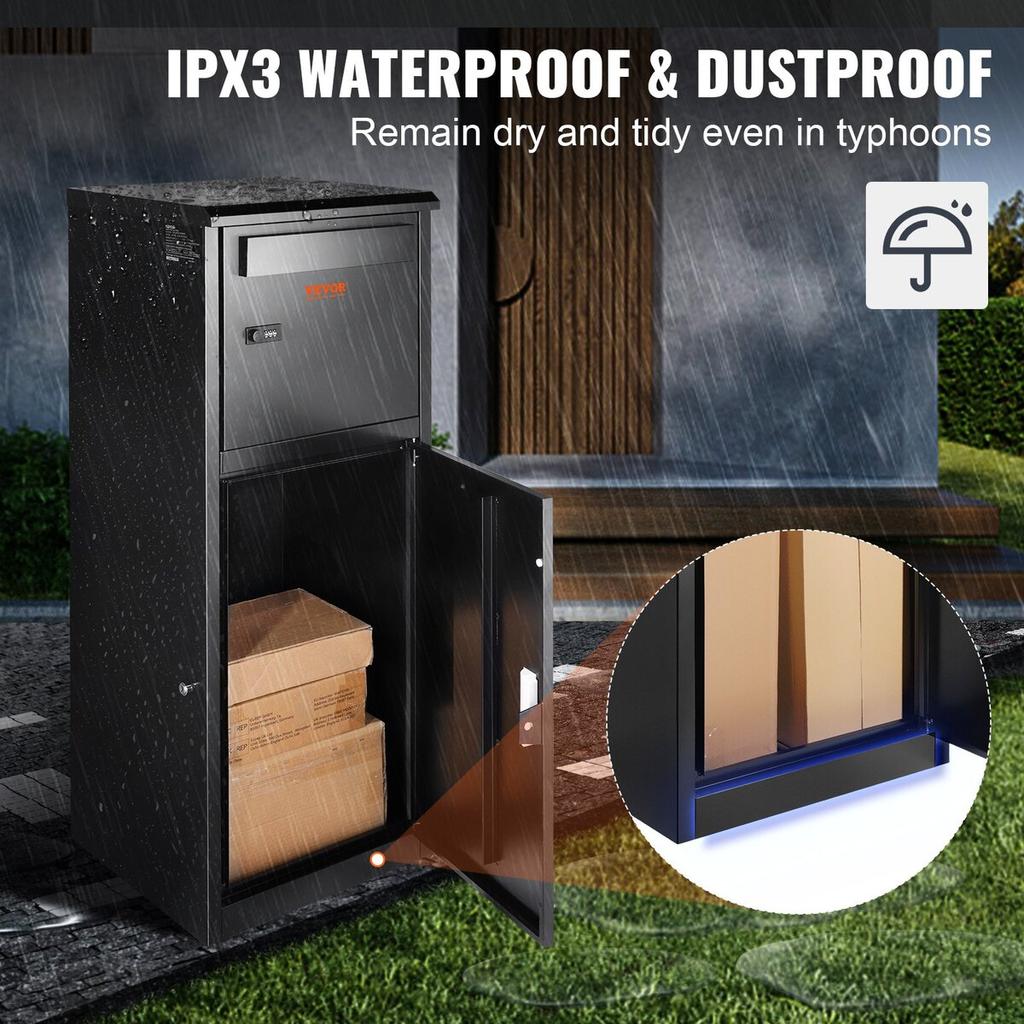 Package Delivery Boxes for Outside 16.2"x15.8"x44", Galvanized Steel Package Delivery Box with Coded Lock, Removable Anti-theft Baffle, IPX3