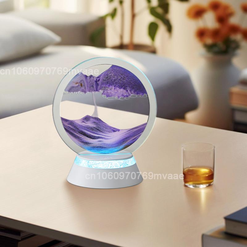 Sandscape Движущийся песок Арт Светодиодная настольная лампа с 7-цветной подсветкой из зыбучего песка 3D песочные часы Прикроватная лампа Офис Домашний декор Подарки