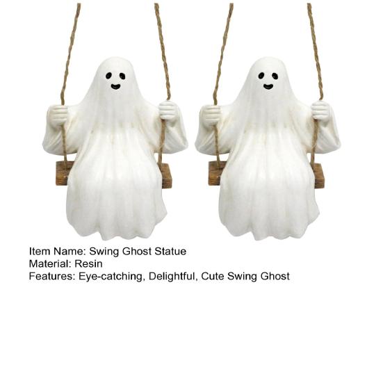 Качели Привидение Садовая Статуя Милая Полимерная Фигурка Привидения Уличное Подвесное Украшение на Дерево для Крыльца Сада Газона Двора Декор