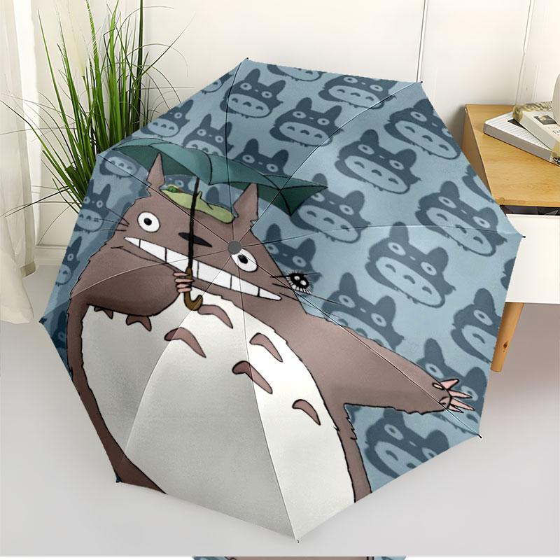 My Neighbor Totoro Print Automatic Open Close Umbrella, Portable Foldable Umbrella, for Outdoor Commute Camping Trip, Ideal Birthday Gift