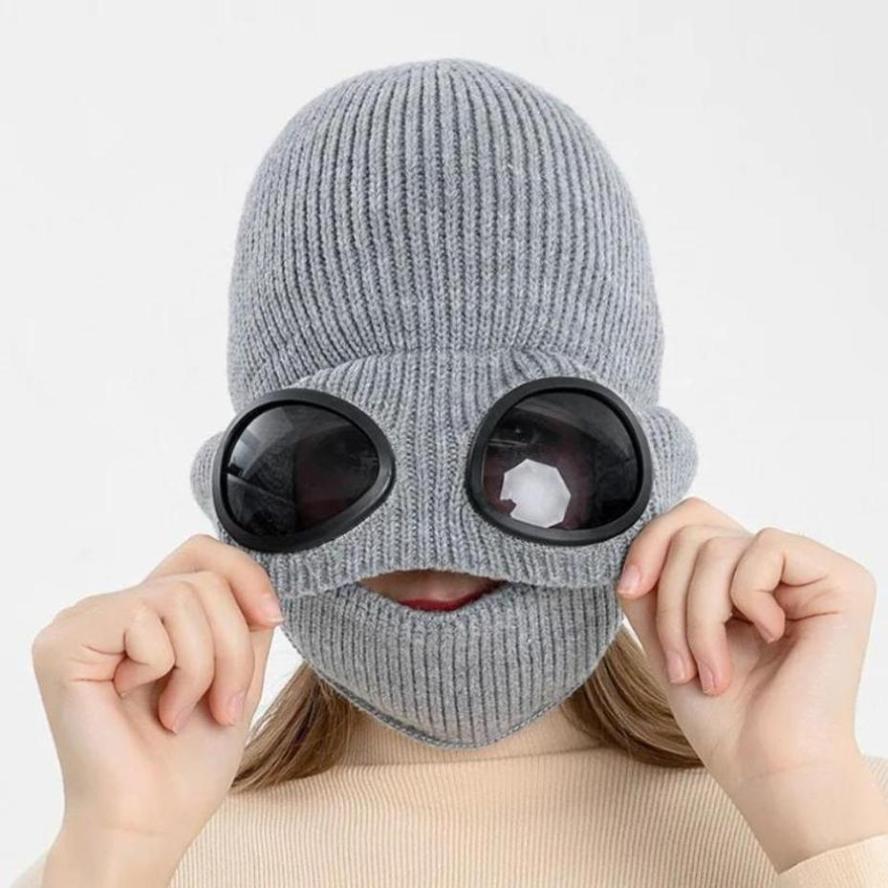 1 Pcs Autumn And Winter New Pilot Glasses Ear Protection Hat With Velvet Warm Wool Hat Women's Korean Knitted Hat Mask
