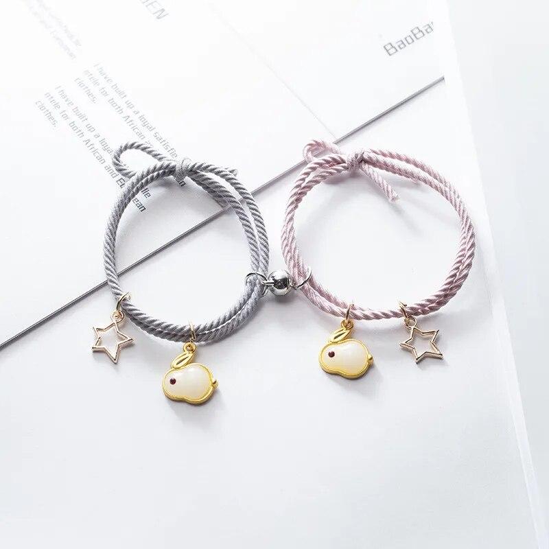 2 шт./компл. магнитный браслет для пар для влюбленных магнитный притяжение зодиакальный браслет с кроликом и звездой плетеная веревка ювелирные изделия дружбы подарки