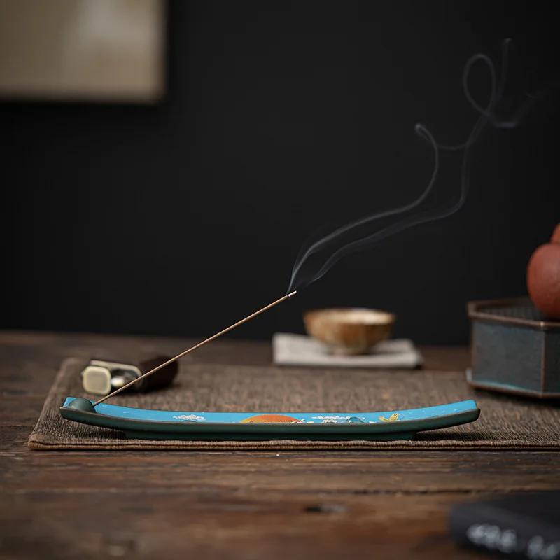 Enamel National Tide Line Incense Holder Decoration Ceramic Imitation Ancient Lying Incense Burner Household Sandalwood Stove