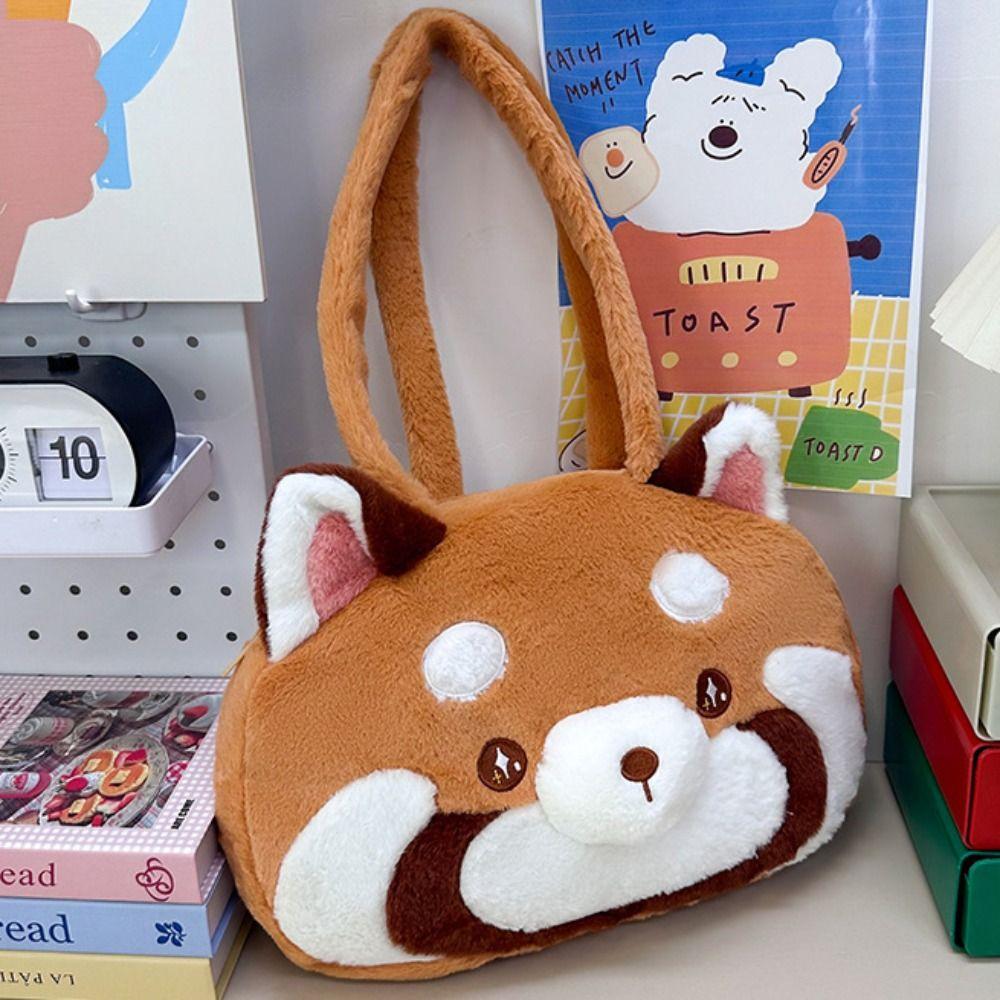 Cute Animal Shoulder Bag Embroidery Red Panda Handbag Portable Red Panda Plush Bag  School