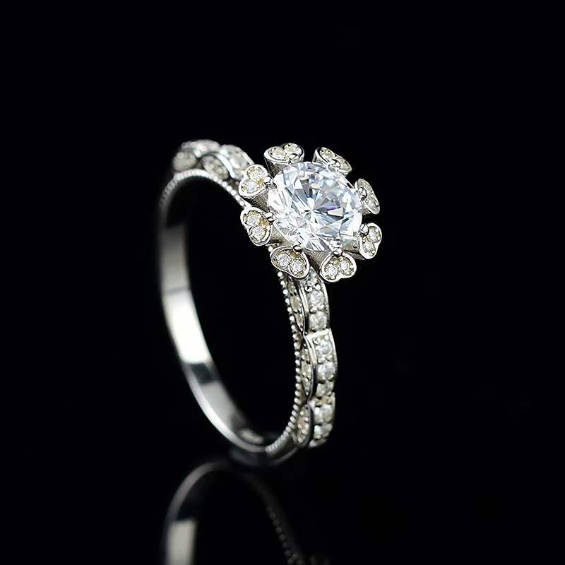 Diamond Rings White Gold Plated S925 Sterling Silver Wedding Rings 1ct(6.5mm) Moissanite Women Luxurious Fine Jewelry