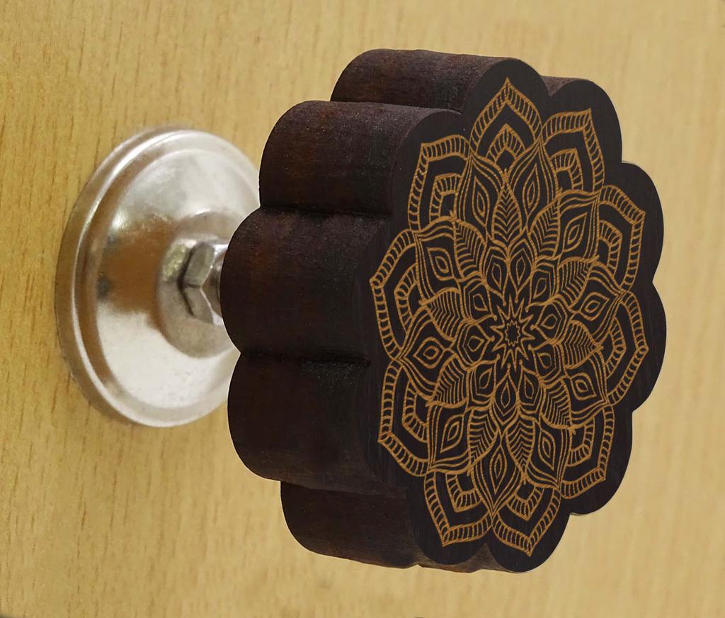 IBA Indianbeautifulart Brown Engraved Knobs Pack of 10 Wooden Wardrobe Door Knobs Drawer