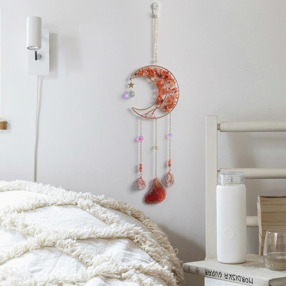 Hand-Woven Wind Chimes Life Tree Dream Crystal Wind Chime Crystal Stone Room Decoration Engraving Christmas