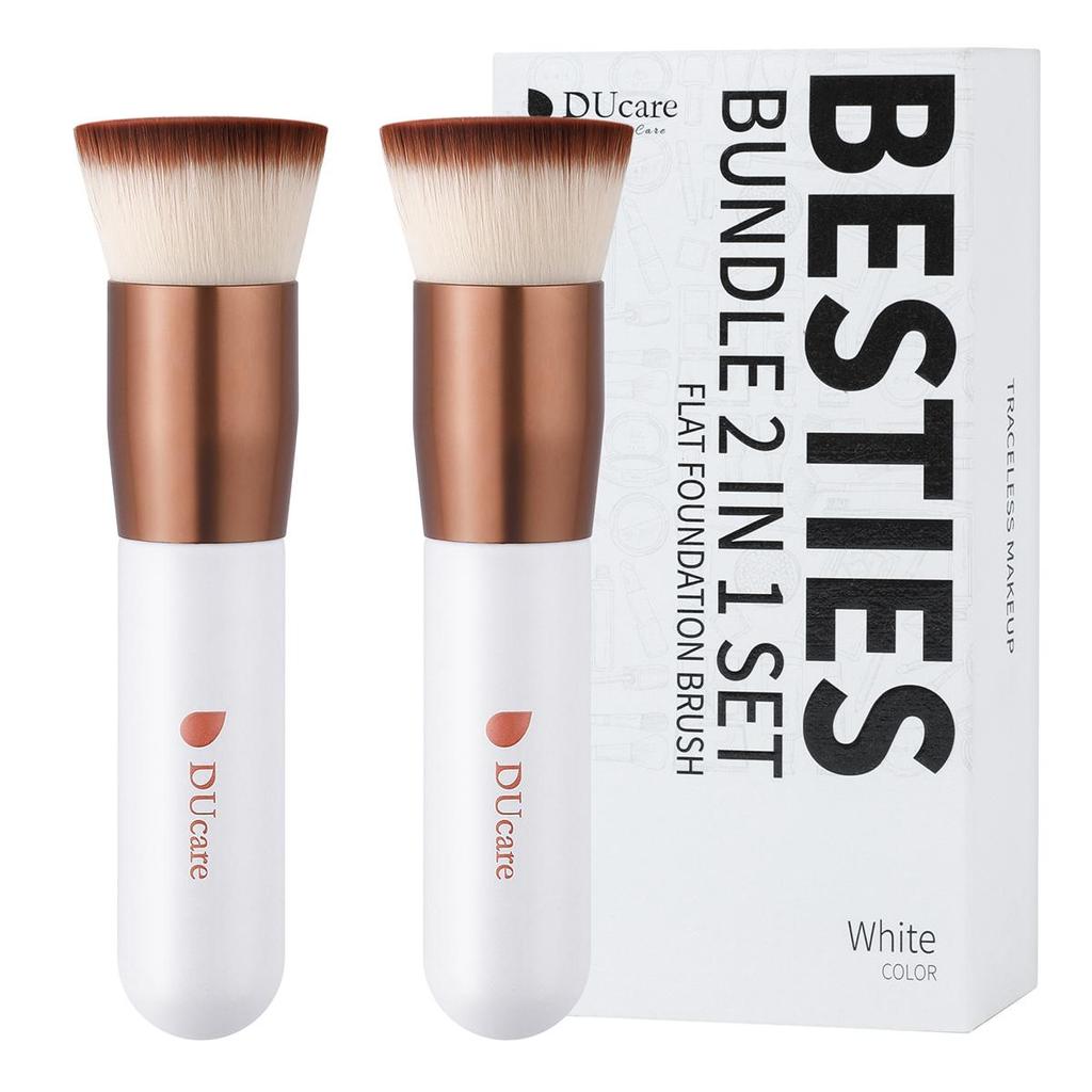 DUcare Foundation Brush 2pcs Flat Top Kabuki Self Tanner Brush Synthetic Makeup Brush Liquid Blending Mineral Powder Buffing Stippling Makeup Tools