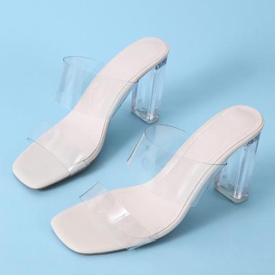 Мода 2024 Лето Новые квадратные открытые носки прозрачные сексуальные и удобные внешние тапочки универсальные высокие каблуки