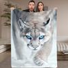 1pc Snow Leopard Blue Eyes Throw Blanket - Realistic Wildlife design with Snow Leopard Headshot, Soft Flannel All-Season Blanket