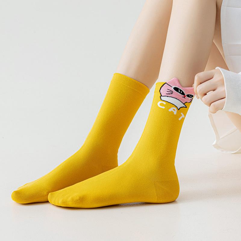5 пар женских весенних и осенних дезодорирующих впитывающих пот милых хлопковых носков с рисунком в стиле преппи