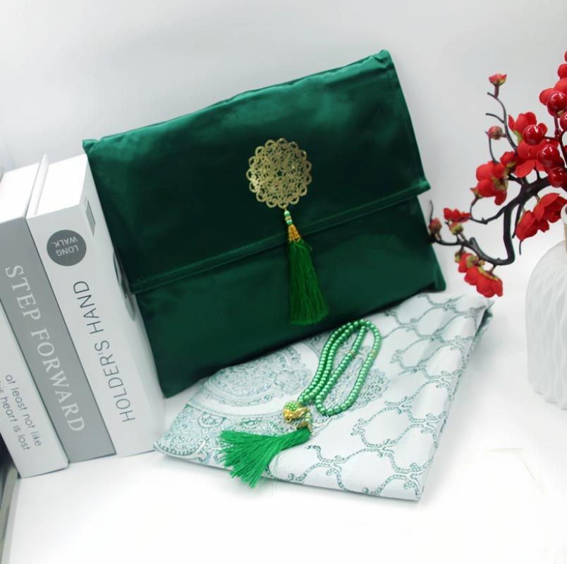 Модный полиэстеровый молитвенный коврик, переносные плетеные коврики, простой мусульманский принт с компасом в чехле, дорожный коврик