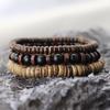 3Pcs Men Coconut Shell Wood Chip Multi-Layered Stacked Bracelet Set Natural Tiger Eye Stone Beaded Braclet Boho Wooden Strings