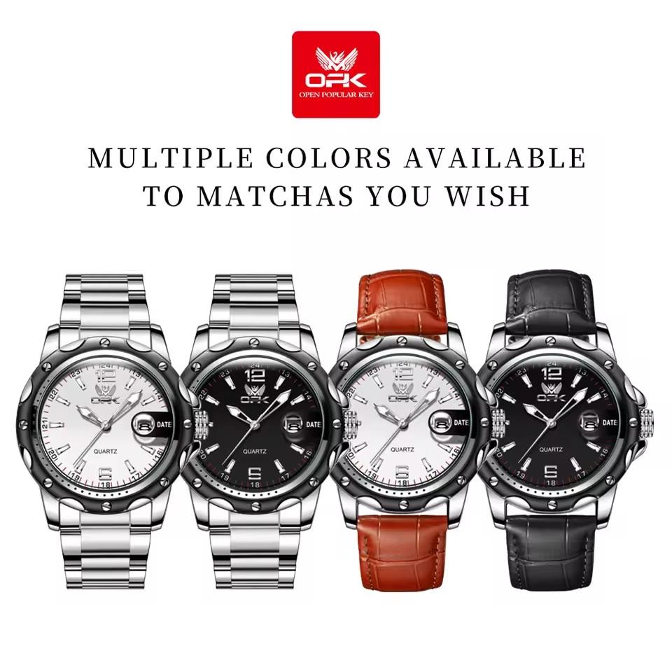 OPK 6026 Hot Selling Fashion Magnifier Calendar Quartz Watch Men's 22mm Brown Leather Strap Luminous Waterproof Sports Watch