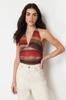 Women's Style Blouse Multicolored Halter Neck Patterned Knitted Blouse