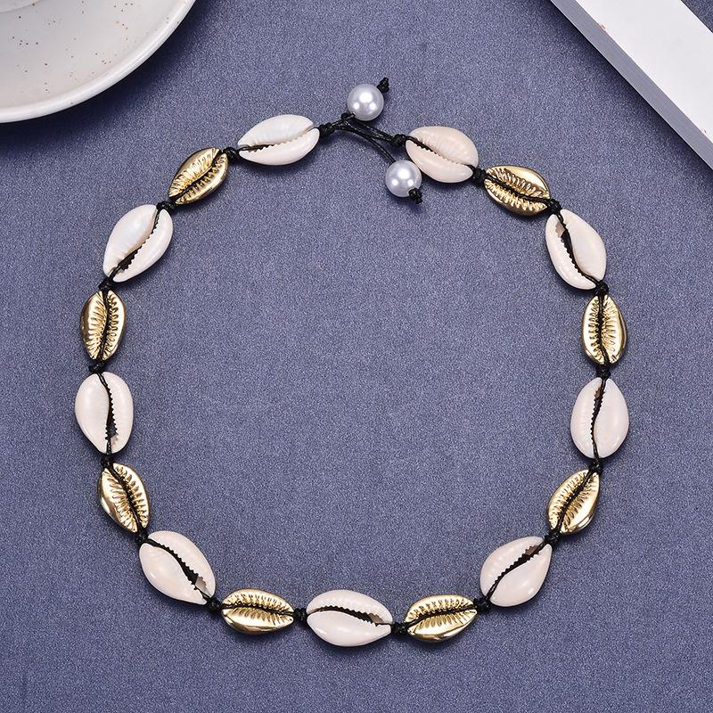 Gold alloy shell necklace, hand woven pearl short chain for women, gold-plated jewelry, Christmas gift, Stocking stuffers, Valentine's Day gift