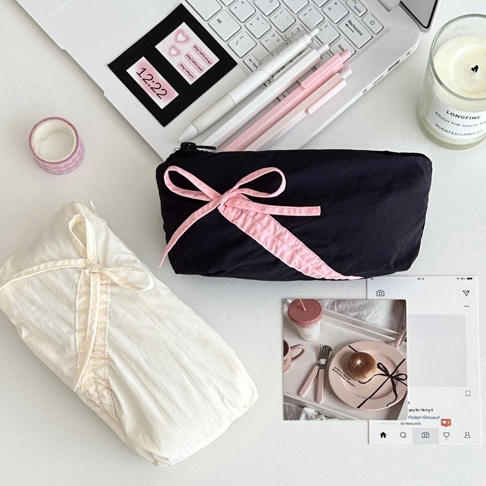 Bow Large Capacity Pen Case Draw Rope Makeup Lipstick Bag Creative Stationery Storage Bag Students