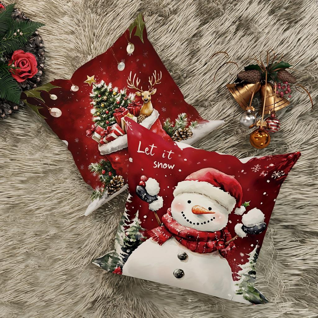 Christmas Decoration Pillow Cover Snowman Santa Claus Christmas Tree Pattern Living Room Sofa Cushion Suite Room Home Decoration
