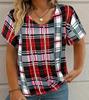 S-8XL Plus Size T-shirt for Women's Summer Leisure Simple V-neck Plaid Short Sleeve Top Loose Casual Ladies T-shirt Pullover