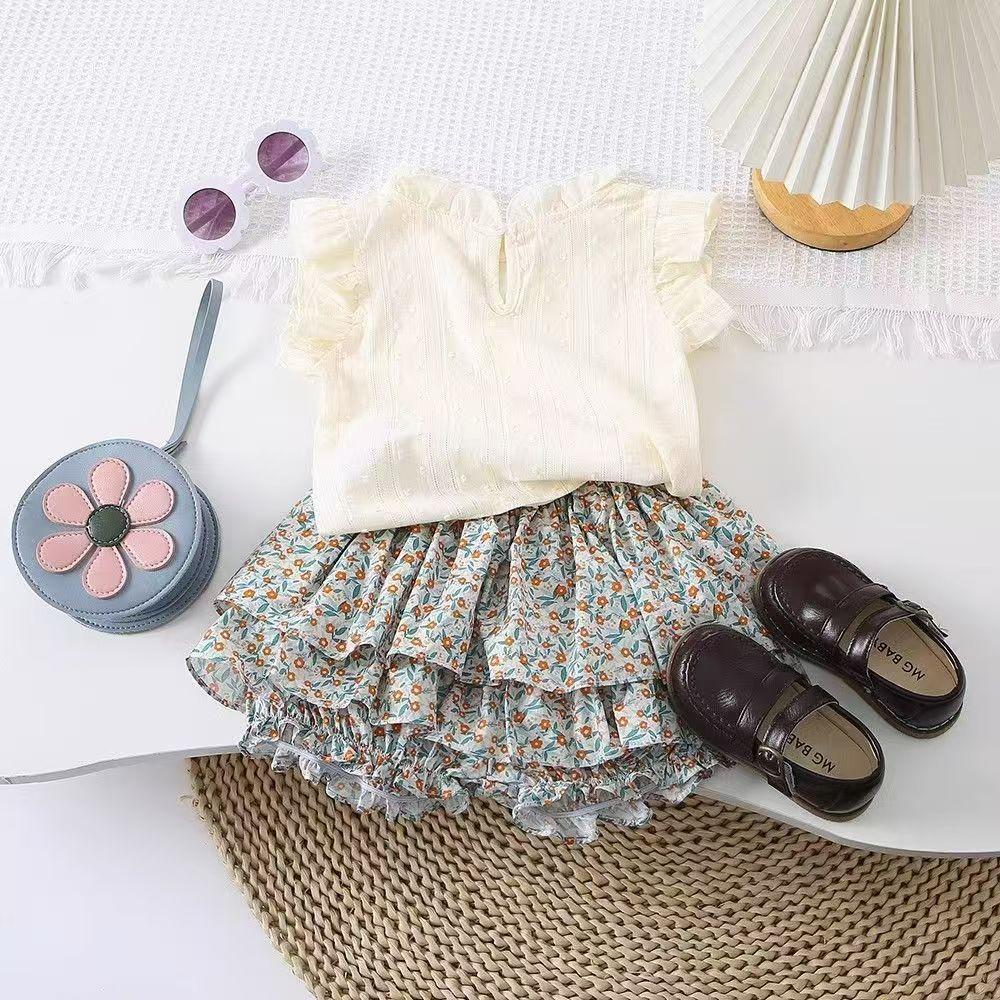 Новый костюм для девочек Летнее детское платье Модный детский топ для девочки+юбка Набор из двух предметов