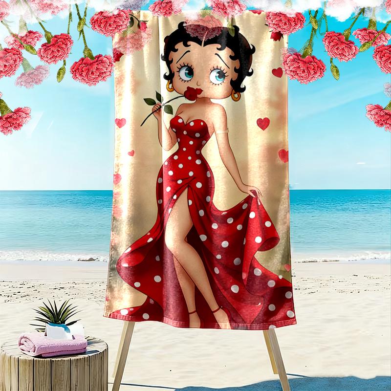 Betty Boop Beach Towel Suitable for Travel, Outdoor Activities, Swimming Pools, Yoga, Surfing, Camping, Hiking, Gym