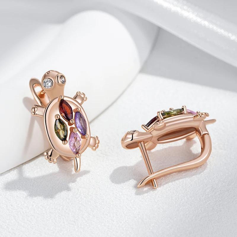 Четырехцветный циркон милые серьги в виде черепахи в виде животных модные женские повседневные аксессуары для девочек ювелирные изделия для вечеринок